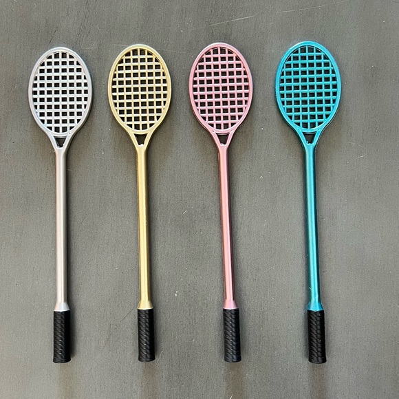 Silver Matte Metallic Tennis Racket Pickleball 7.5" Black Ink Pen More Pen Avail - Picture 2 of 5